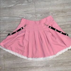 Romwe Punk Pink Skirt with Lace Trim Medium
